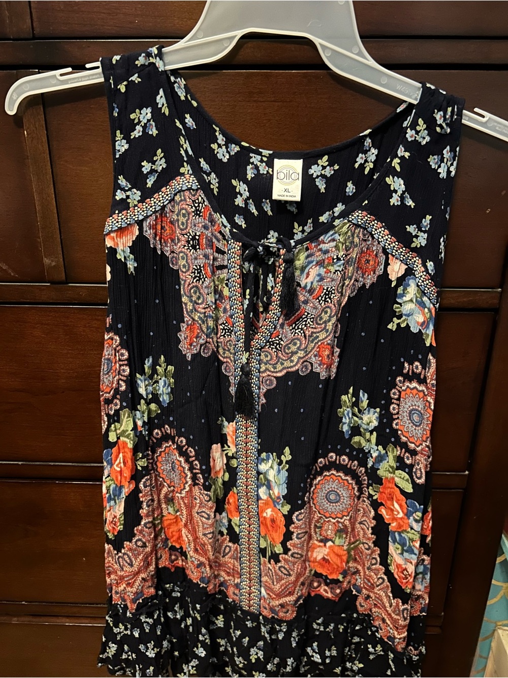 Bila Black Floral Paisley Tie-Front Sleeveless Camisole